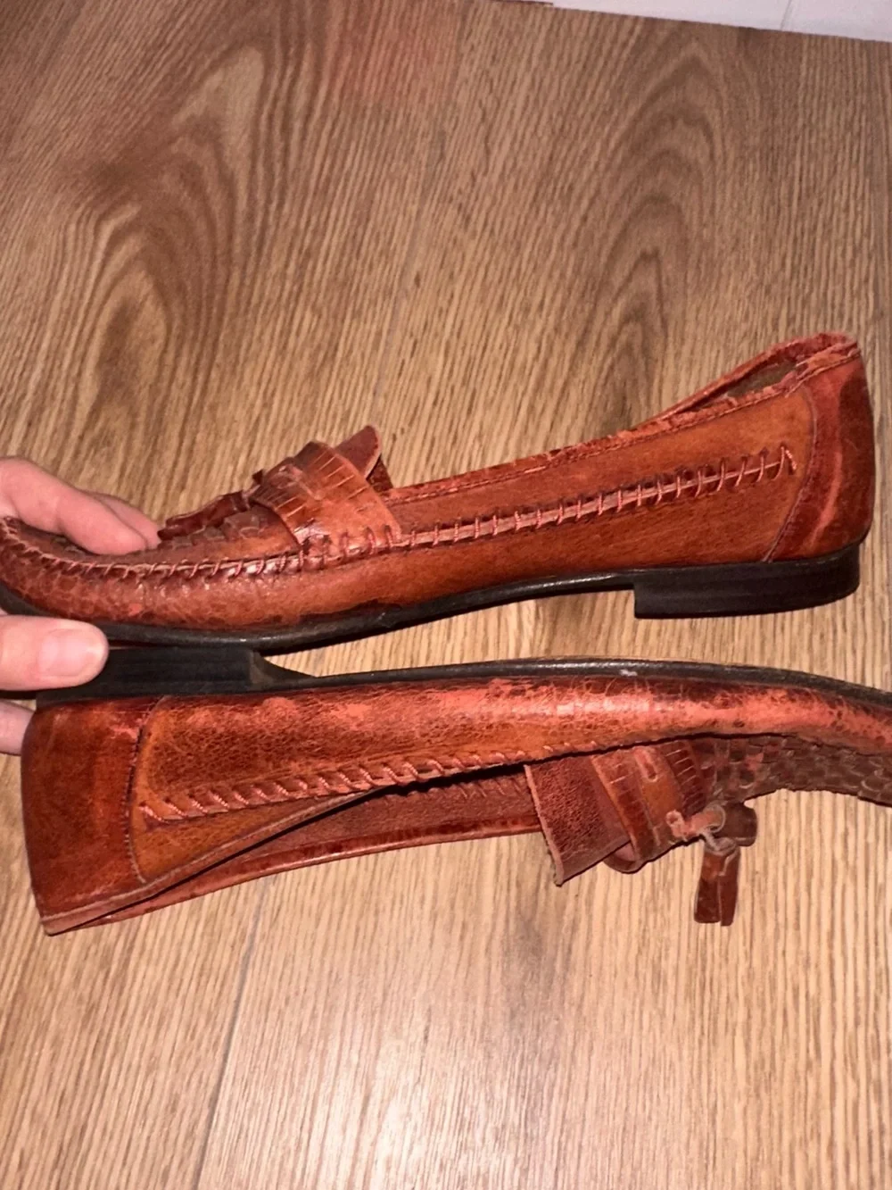 Mario DeGerard Leather Woven Penny Loafers - Brown